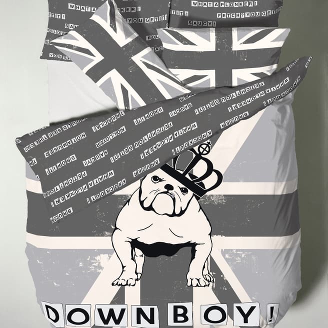 Catherine Lansfield Grey/White British Bulldog Cotton Blend Double Bedding Set
