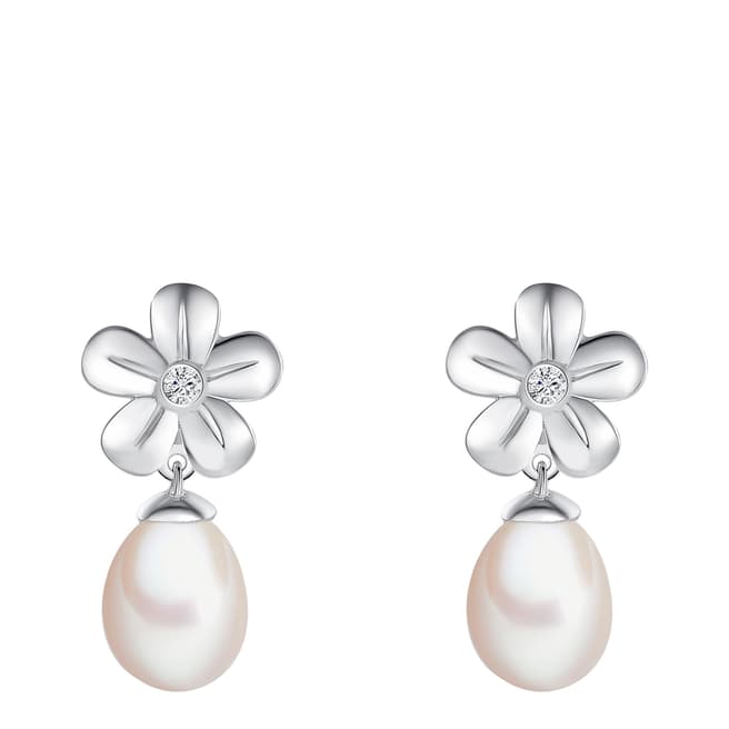 Tess Diamonds Silver Diamond/Pearl Flower Drop Stud Earrings 9mm