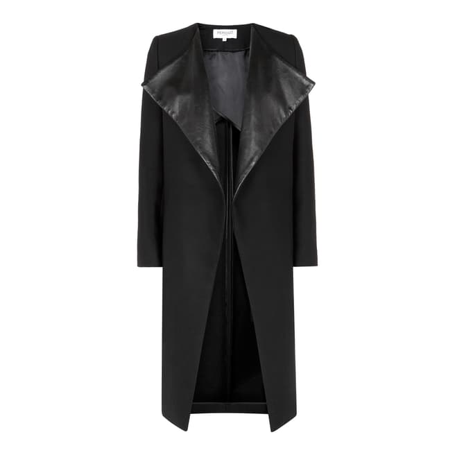 Peridot London Black Tailored Wool/Leather Blend Coat
