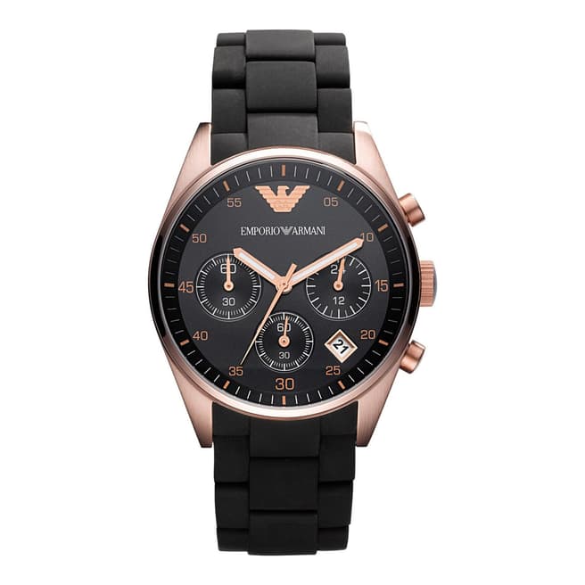Armani Ladies Rose Gold/Black Sport Chronograph Watch