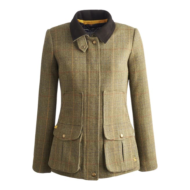 Joules Women's Green Semi Fitted Tweed Wool Blend Jacket