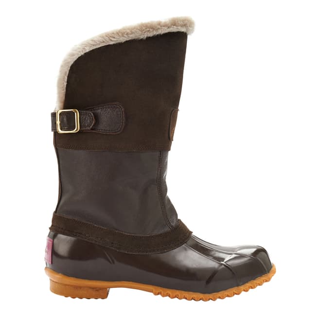 Joules Women's Dark Brown Leather Faux Fur Muck Boots