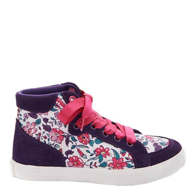 Joules Girl's Purple Suede Ditsy High Top Trainers