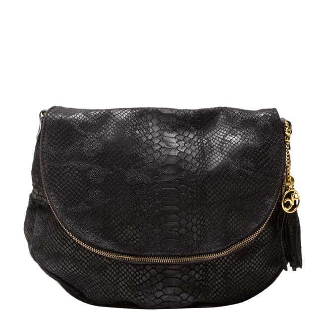 Carla Ferreri Black Leather Fold Over Shoulder Bag