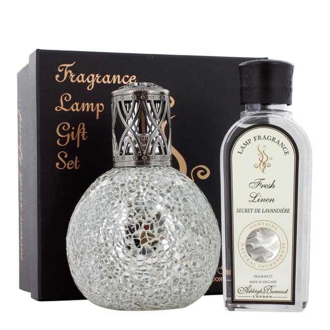 Ashleigh and Burwood Silver Fresh Linen Fragrance Lamp Gift Set