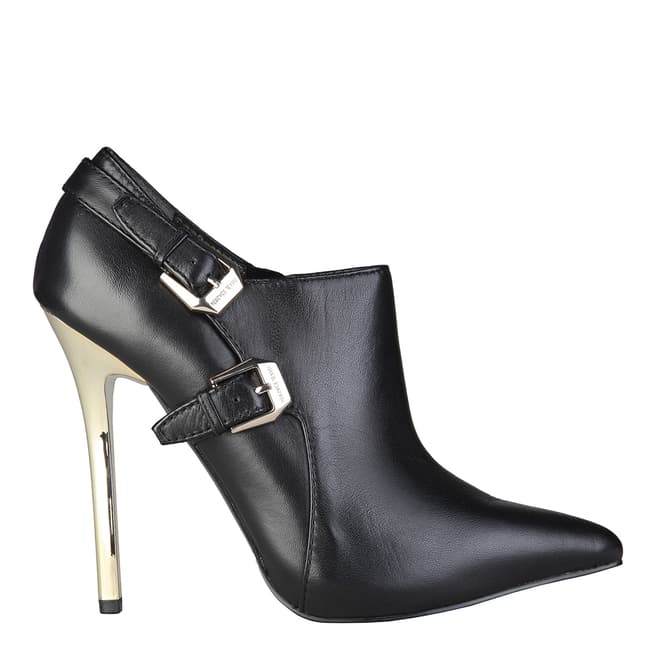Versace Black Leather Buckle Shoe Boots Heel 12cm