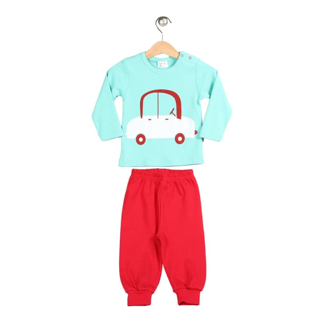 Mother Love Baby Girl's Red/Aqua Blue Car Print Cotton Pyjamas