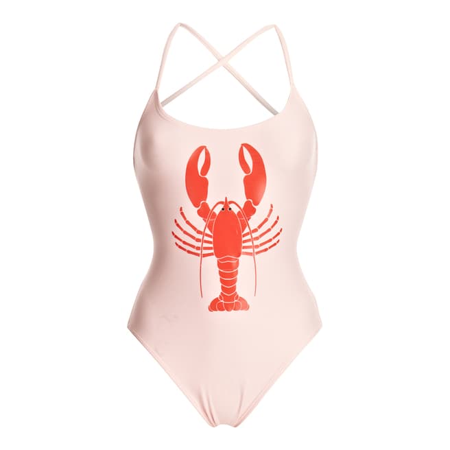 Wildfox Light Pink Lobster Criss Cross Swimsuit