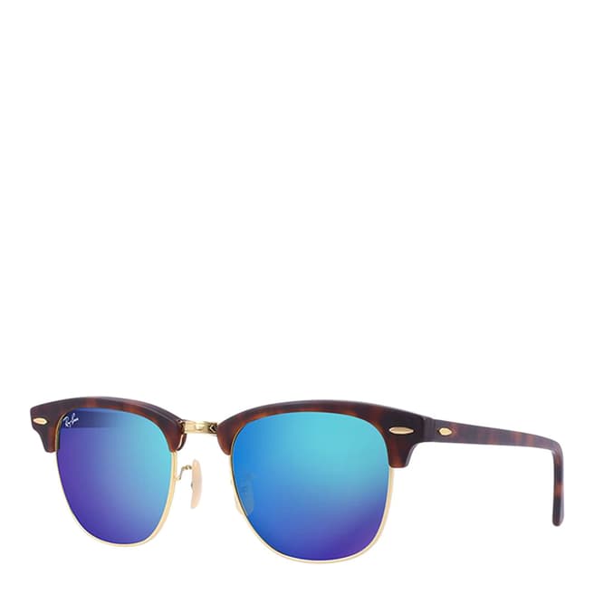 Ray-Ban Unisex Brown Tortoiseshell/Blue Mirrored Clubmaster Sunglasses 49mm