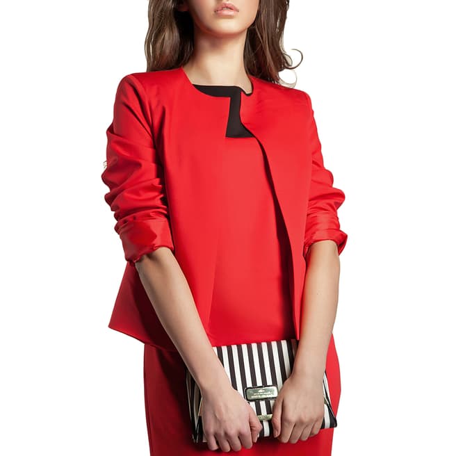 Nife Red Collarless Cropped Jacket