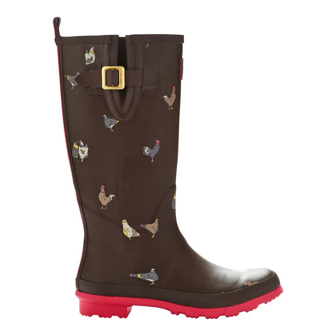 Joules Brown Chicken Printed Wellington Boots 
