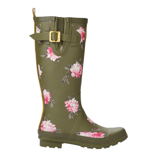 Joules Khaki/Pink Floral Printed Wellington Boots