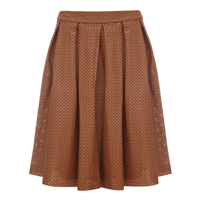 Almost Famous Brown Laser Cut Faux Leather Midi Skirt