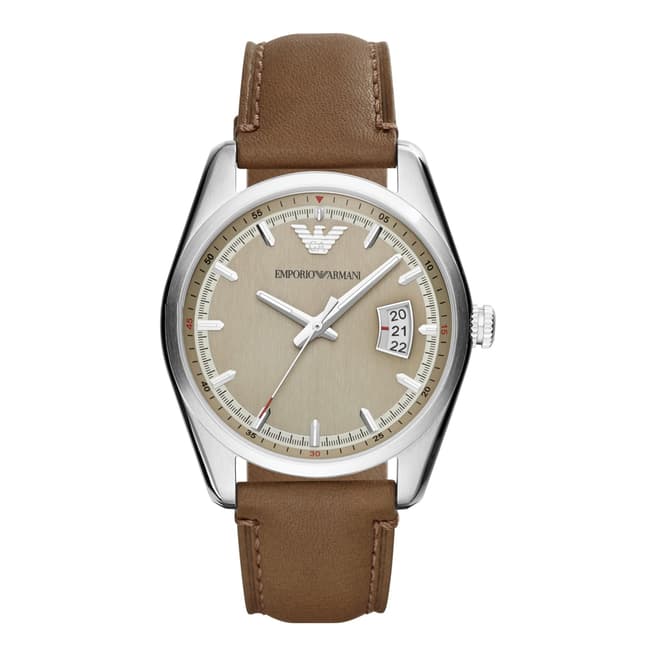 Armani Men's Brown/Silver Stainless Steel/Leather Sportivo Watch