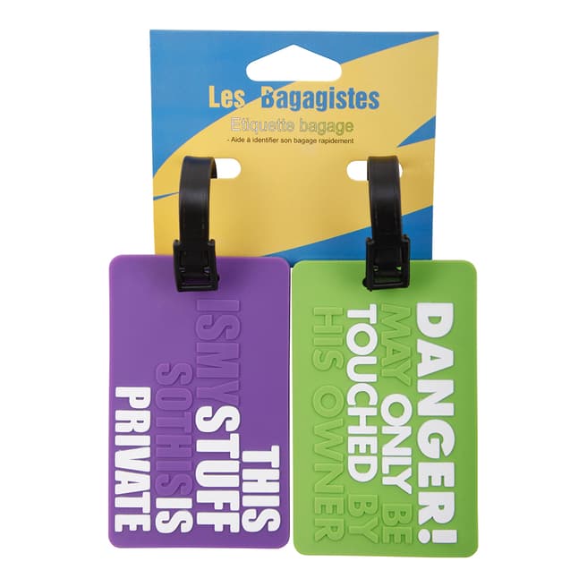 Les Bagagistes Set Of Two Violet/Green Luggage Tags