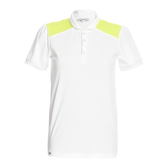 L'Etoile Sport White/Yellow Shoulder Panel Stretch Polo Shirt
