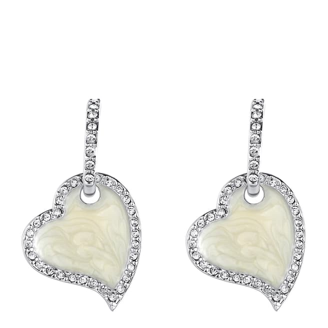 Lilly & Chloe Silver/Ivory Swarovski Crystal Elements Drop Heart Stud Earrings