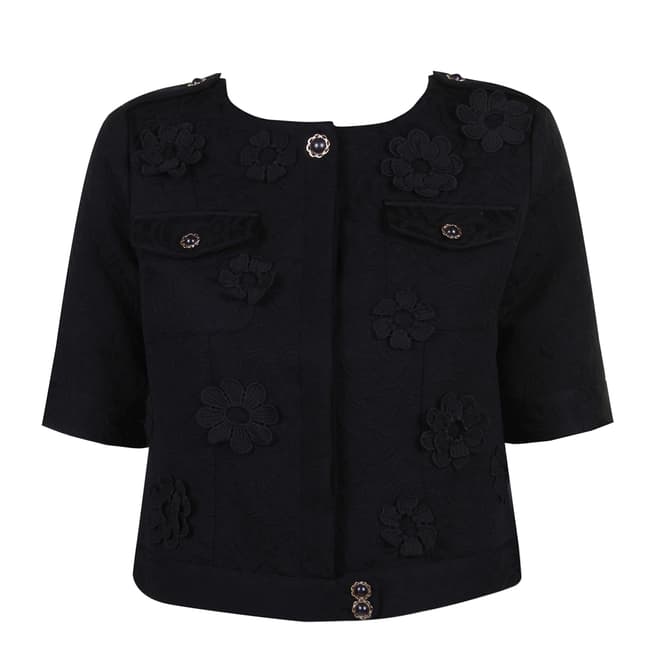 Darling Black Evy Flower/Pearl Cropped Cotton Blend Jacket