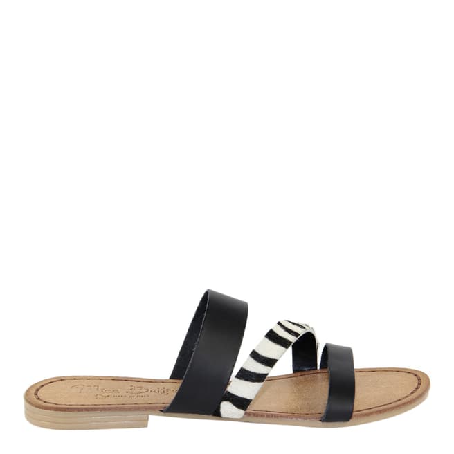 Miss Butterfly Black Leather And Zebra Print Sandals