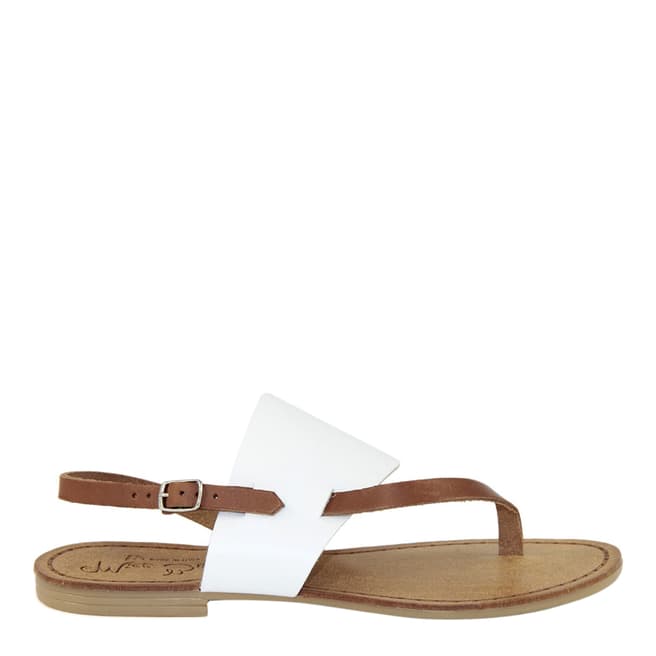 Miss Butterfly White And Brown Leather Contrast Strap Sandals