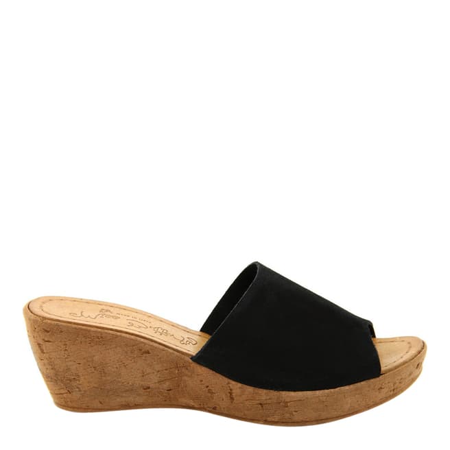 Miss Butterfly Black Suede Wedge Mules