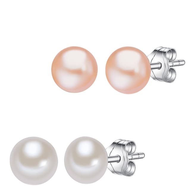 The Pacific Pearl Company White/Light Orange Sterling Silver Fresh Water Cultured Pearl Earrings