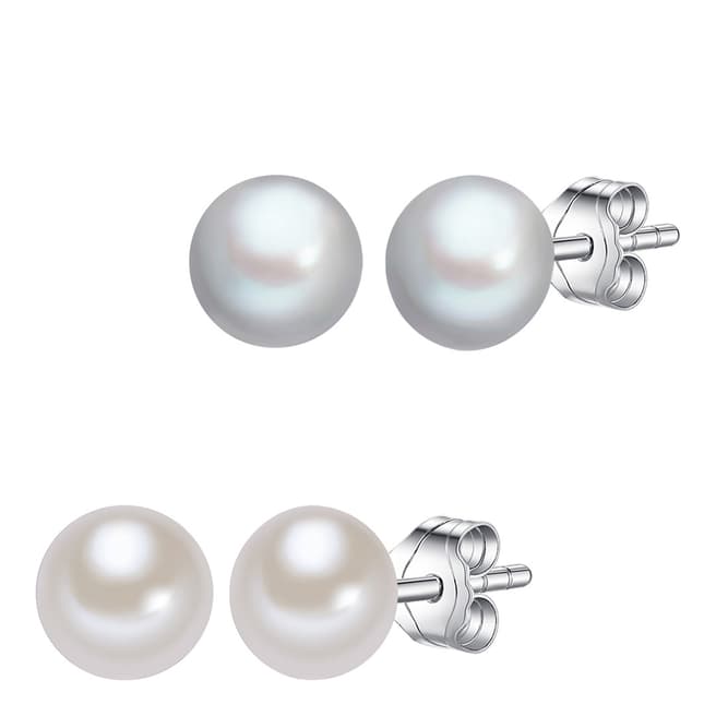 The Pacific Pearl Company Set of Two White/Silver Freshwater Pearl Stud Earrings