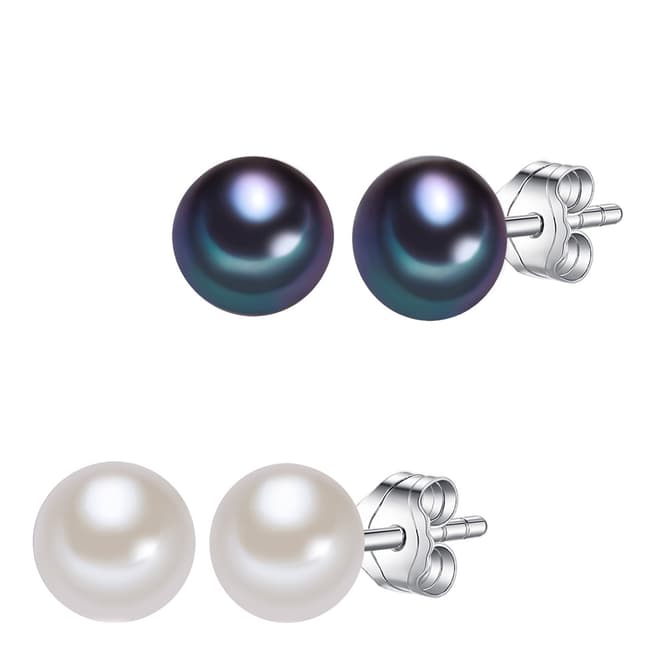 The Pacific Pearl Company White/Blue Sterling Silver Fresh Water Cultured Pearl Earrings