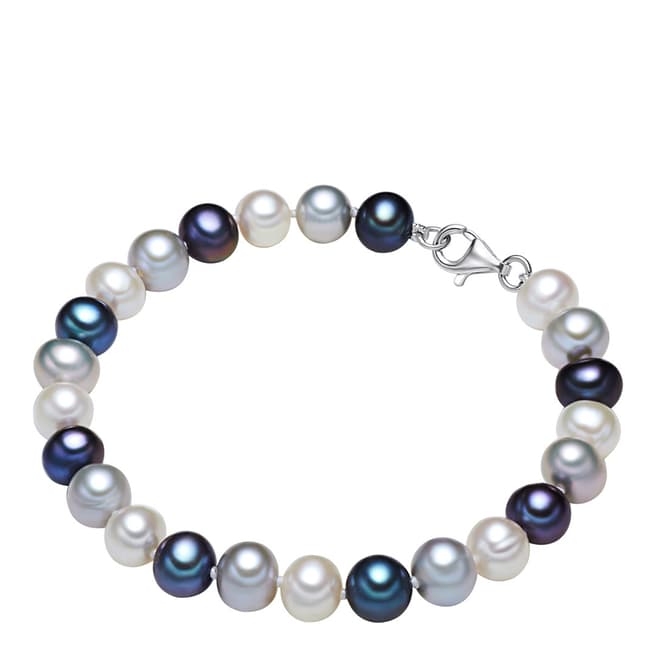 The Pacific Pearl Company White/Blue Sterling Silver Fresh Water Cultured Pearl Bracelet