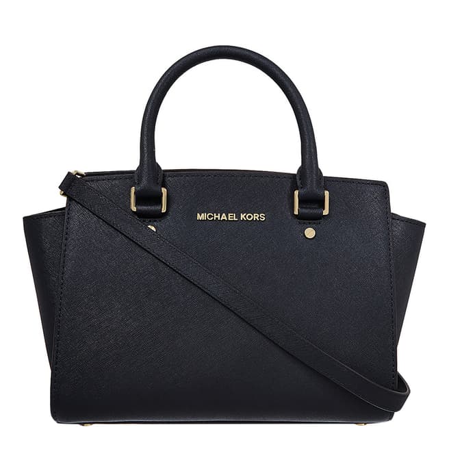 Michael Kors Black Leather Medium Selma Satchel Bag