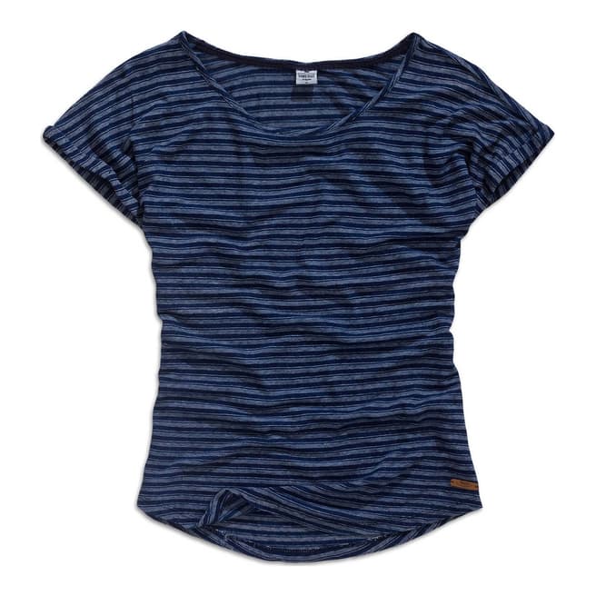 Time Out Women's Navy Stripe Cotton/Linen Blend T Shirt