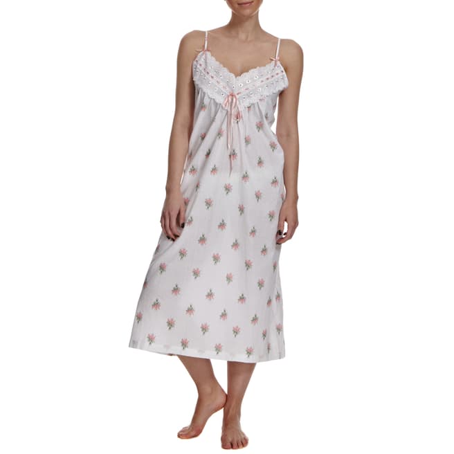 Cottonreal White/Multicolour Rose Garden Floral Print Sleeveless Cotton Dress