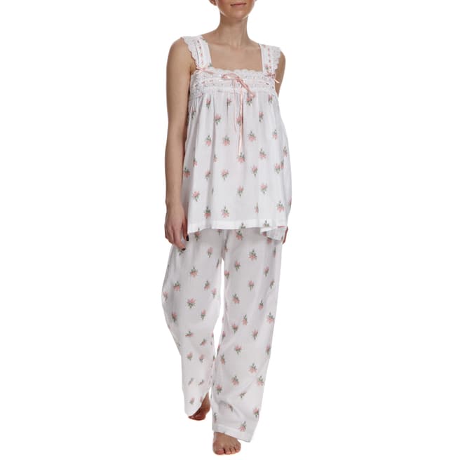 Cottonreal White/Multicolour Rose Garden Floral Print Cotton Pyjama Set