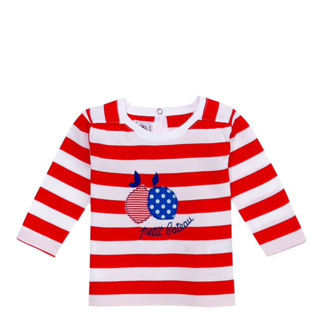 Petit Bateau Baby Girl's Red/White Stripe Applique Cotton Top