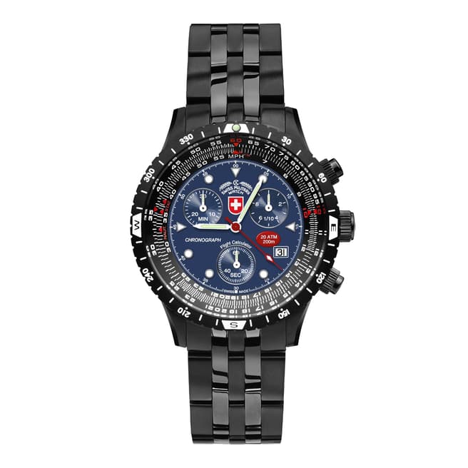 Swiss Military Black/Blue Stainless Steel Airforce Evo Watch