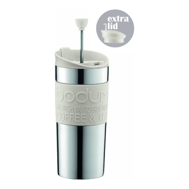 Bodum White Stainless Steel  Travel Coffee Maker With Extra Lid 0.35L, 12oz