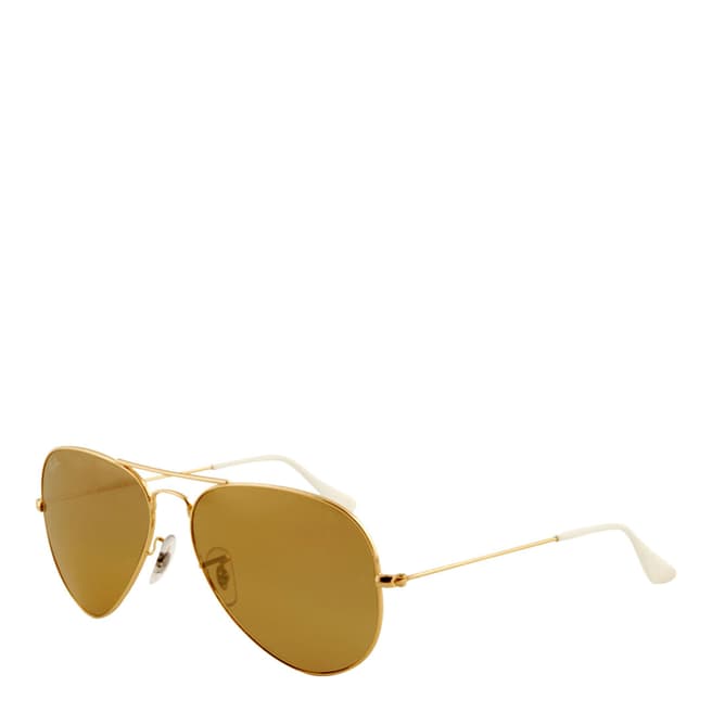 Ray-Ban Unisex Gold/Brown/White Aviator Sunglasses 58mm