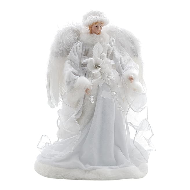 Festive White Velvet Feather Wings Angel 35cm