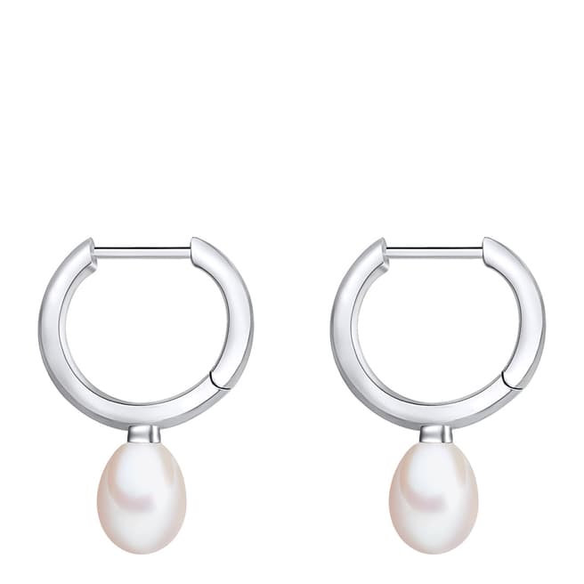 Tess Diamonds Silver/White Diamond/Freshwater Pearl Pendant Hoop Earrings 7mm