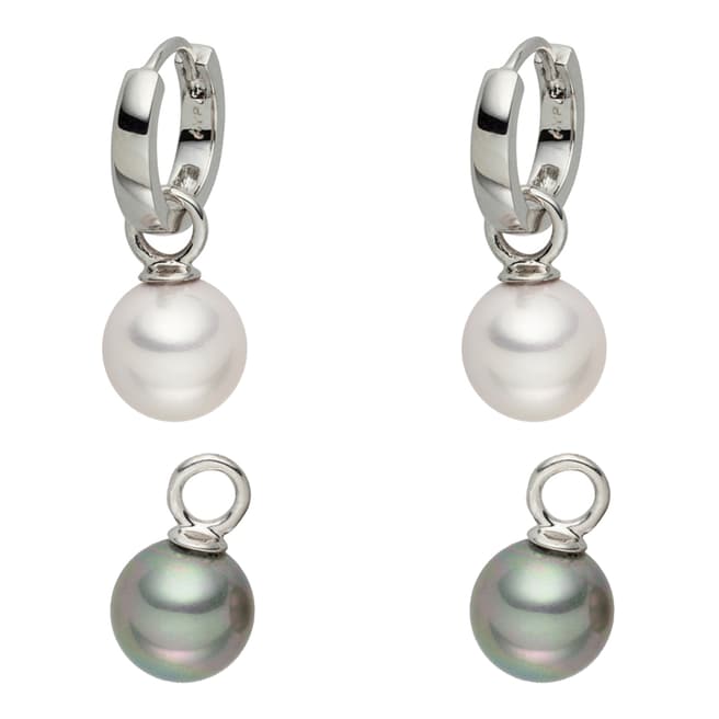 Nova Pearls Copenhagen Off White/Grey Freshwater Pearl Interchangeable Hoop Earrings