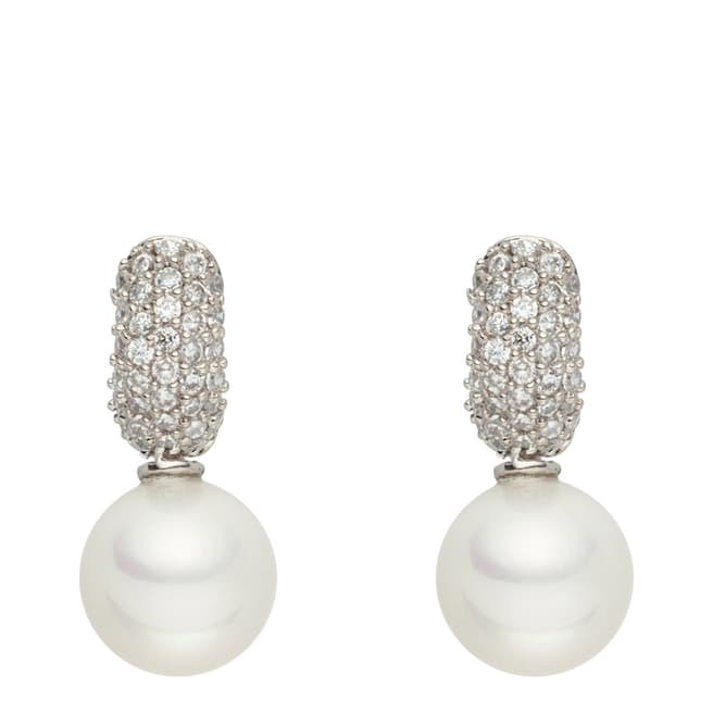 Nova Pearls Copenhagen White Pearl Zirconia Drop Earrings 10mm