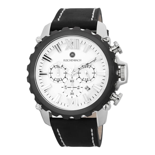 Reichenbach Men's Black/White Leather Chronograph Watch