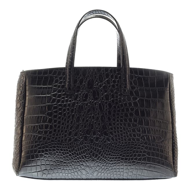 Lisa Minardi Black Leather Croc Top Handle Bag