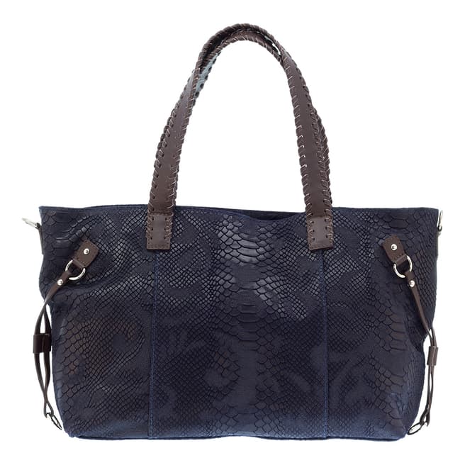 Lisa Minardi Deep Blue Leather Reptile Print Shoulder Bag