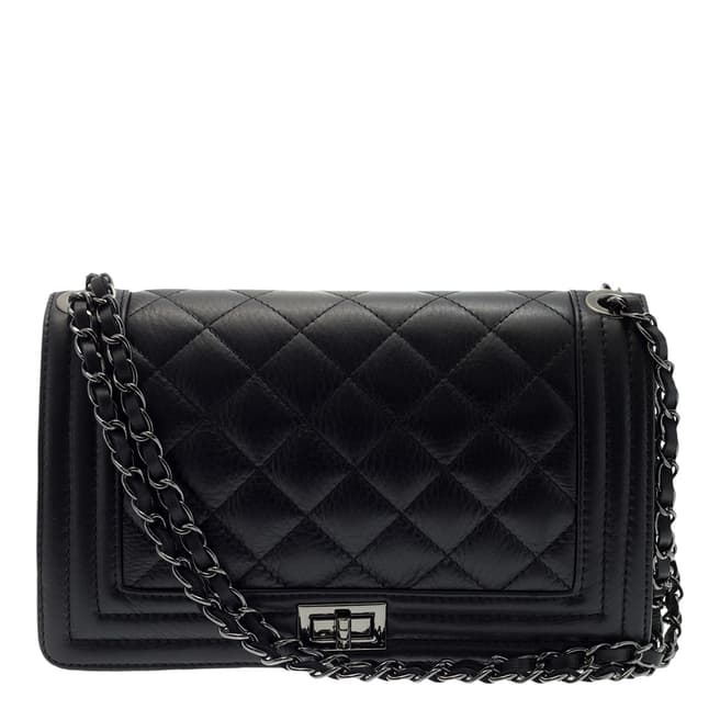 Lisa Minardi Black Leather Chain Quilted Handbag
