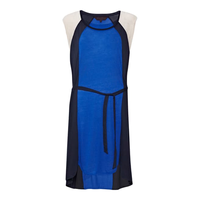Great Plains Blue/Navy/Cream Colour Block Dipped Hem Dress
