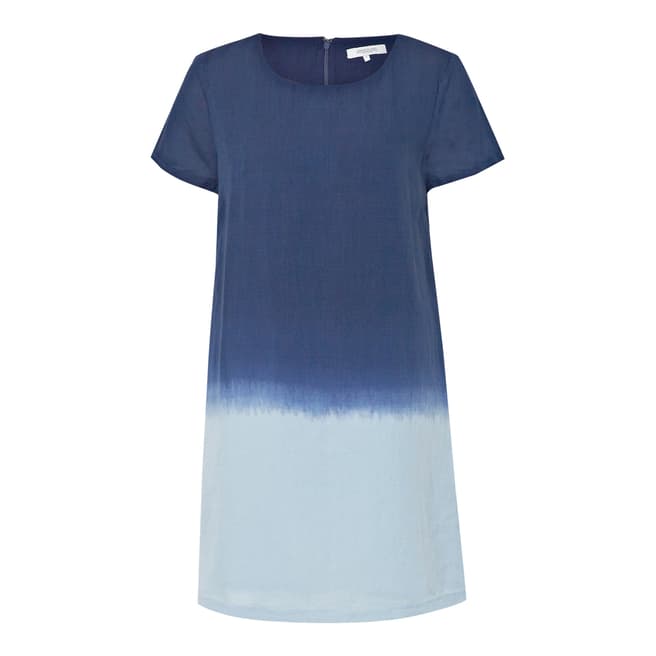 Great Plains Blue/Pale Blue Dip Dye Gradient A Line Linen Blend Dress
