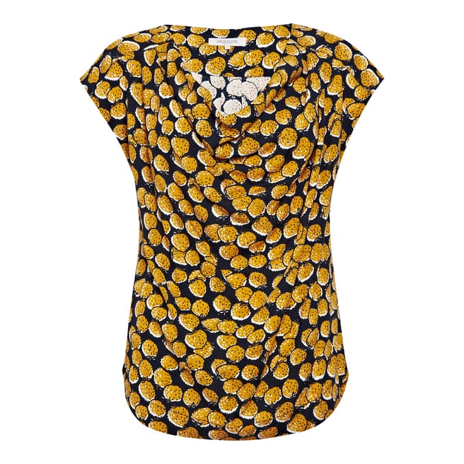Great Plains Yellow/Black Strawberry Fields Printed Cowl Neck Top