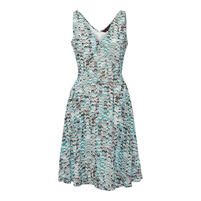 Great Plains Blue/Green Chevron Candy Fit/Flare Dress