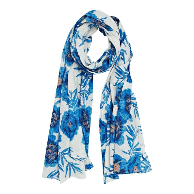 Great Plains Blue/White Riviera Floral Cotton Scarf One Size